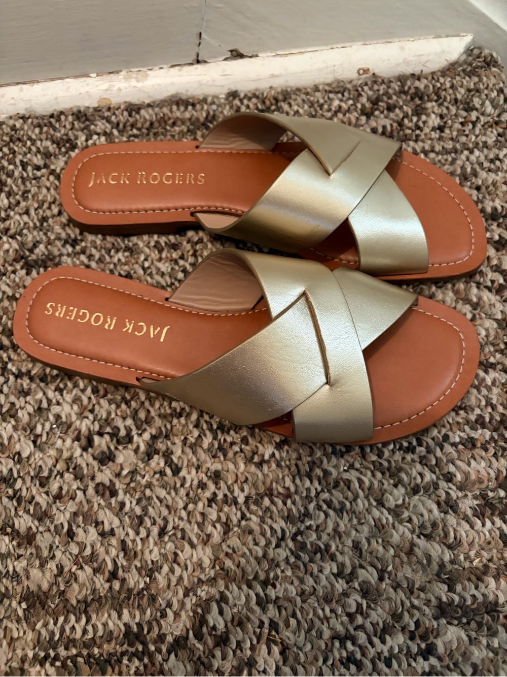 Jack Rogers Metallic Gold Crisscross Slide Slip In / On Sandals 8.5